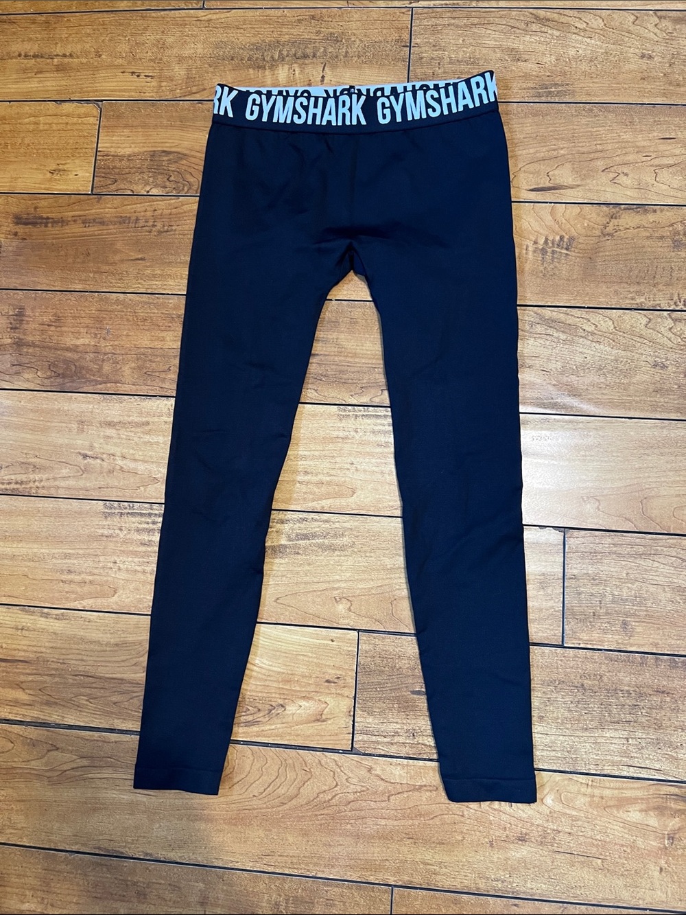 Gymshark Black Leggings with White Logo Waistband